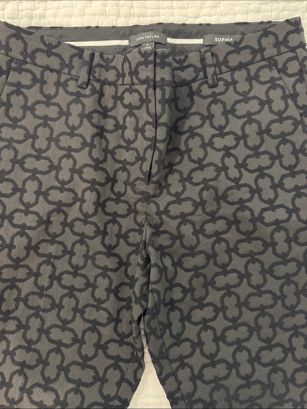 Ann Taylor Gray and Black Sophia Jacquard Stretch Pants